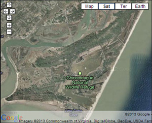 Google Map of Assateagure Island and Surrounding Areas